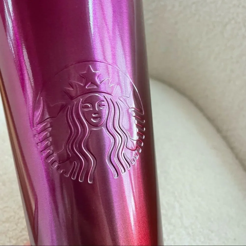 2 Starbucks Gradient Ombre Cold Cups Tumblers 24oz Gold Red 1 New 1 Preowned